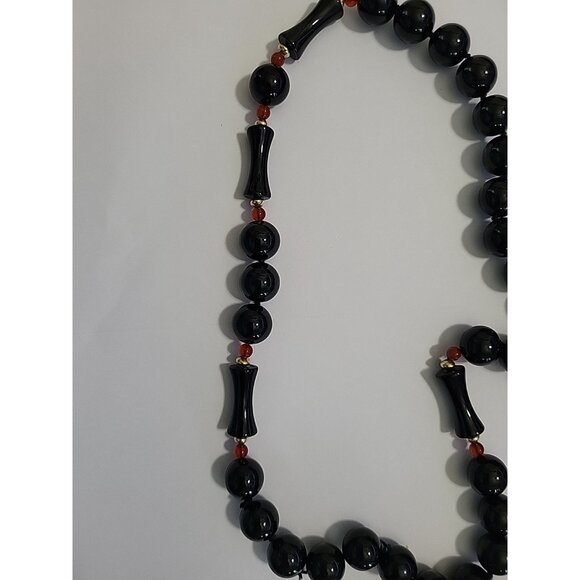 Black Onyx 32” Long Necklace Knotted Bead Mixed 10MM Round and 20MM See Pictures - Picture 13 of 16